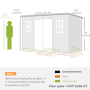 Dimension diagram for the 10x6ft garden storage shed, matching the dimensions in both Grey and Dark Grey