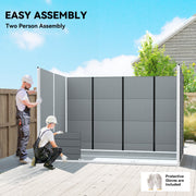 Two people assembling the grey garden storage shed, with protective gloves included