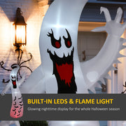 Built-in LEDs and flame light feature panel showing the ghost inflatable glowing at night