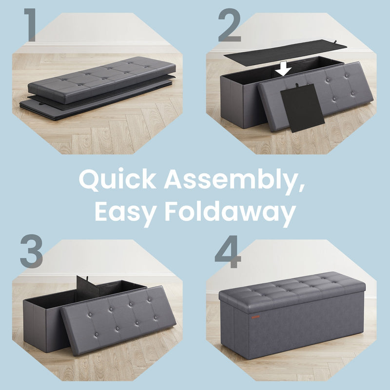 Dimensions diagram of 110cm folding storage ottoman bench