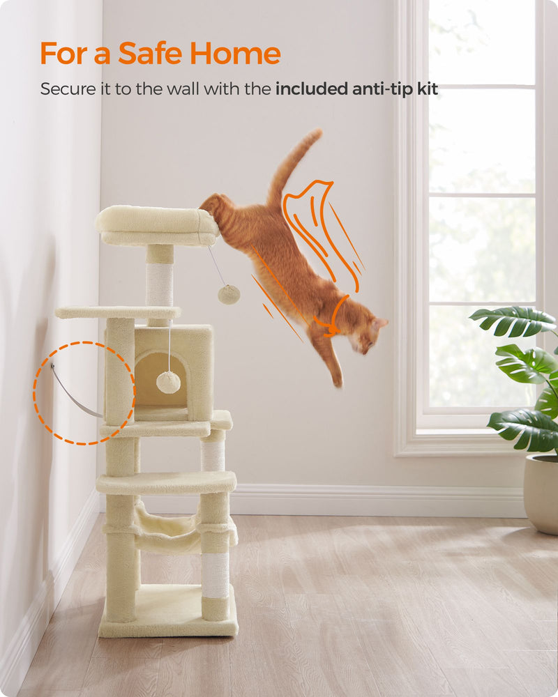 Front view of the cat tree showing all levels