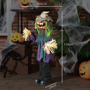 Dimension diagram of the pumpkin scarecrow showing 106cm width, 114cm height and 20cm base