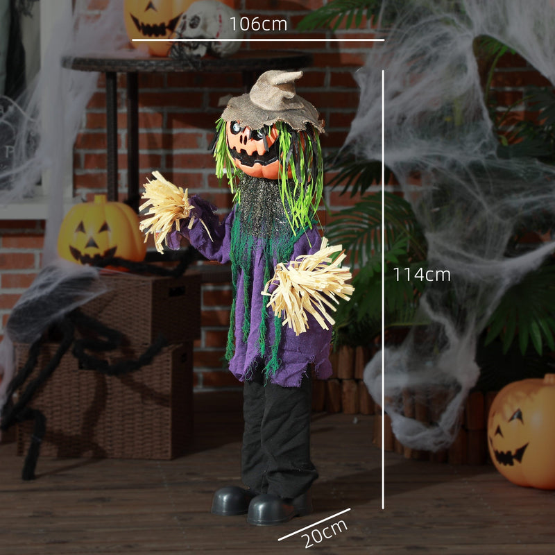 Dimension diagram of the pumpkin scarecrow showing 106cm width, 114cm height and 20cm base