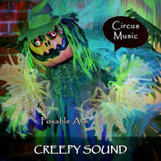 Pumpkin scarecrow decoration with posable arm and creepy circus music callouts