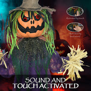 Pumpkin scarecrow decoration with sound and touch activated callout