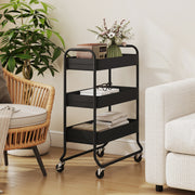 3 Tier Metal Storage Trolley With Wheels And Mesh Baskets For Home Organisation Black