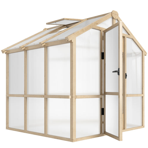 Walk In Polycarbonate Greenhouse With Lockable Door And Window Brown Wooden by Outsunny