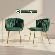 Set of 2 Velvet Dining Chairs with Armrests and Woven Backrest for Home Comfort Dark Green Homcom