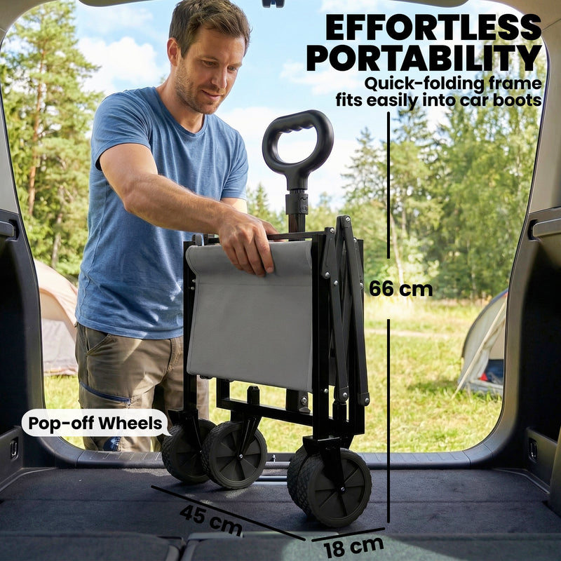 Folding Camping Trolley for Easy Gear Transport with Adjustable Handle Black Grey Outsunny