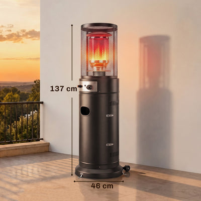 Outsunny black gas patio heater dimension diagram showing 137cm height and 46cm base width