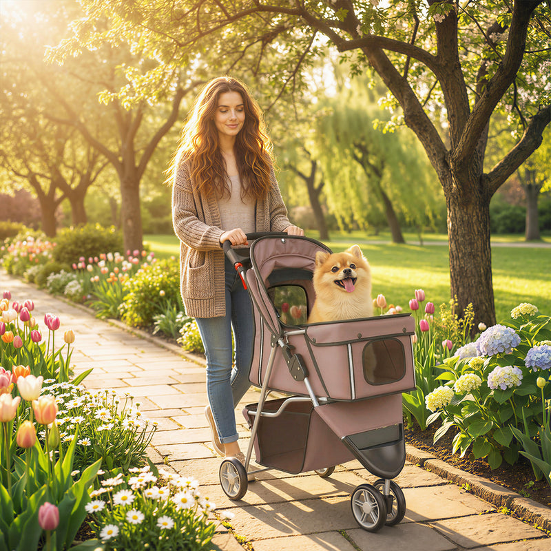 Dog Stroller for Small Dogs with Foldable Frame and Mesh Canopy for Easy Walks Coffee Pawhut