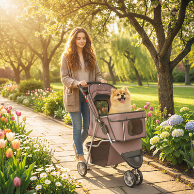 Dog Stroller for Small Dogs with Foldable Frame and Mesh Canopy for Easy Walks Coffee Pawhut