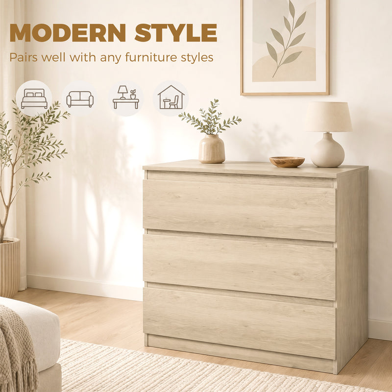 3 Drawer Chest for Organising Everyday Clothes with Handleless Design Oak