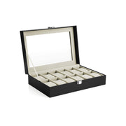 12 Slot Watch Box Display Case with Glass Lid and Lock for Men and Women by SONGMICS