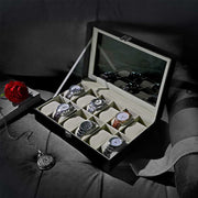 12 Slot Watch Box Display Case with Glass Lid and Lock for Men and Women by SONGMICS