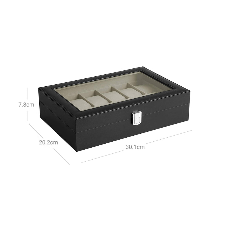 12 Slot Watch Box Display Case with Glass Lid and Lock for Men and Women by SONGMICS