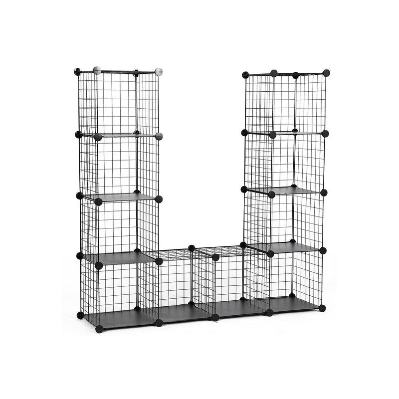 Angled studio view of the black cube organiser rebuilt as a stepped U shaped layout