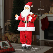 Santa Claus figure with 120 cm height, 53 cm width and 27 cm depth labels