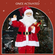 Santa figure features once activated: turning head, waving hand, festive music and lit decoration