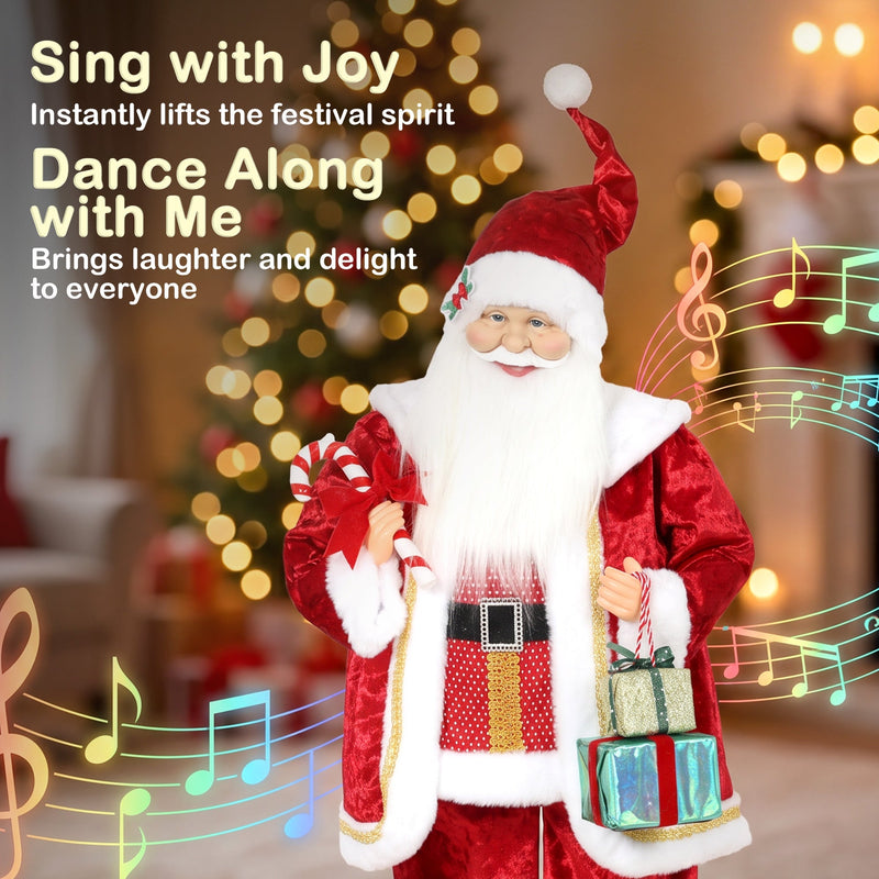 Singing and dancing callout with musical notes around Santa