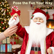 Hand posing Santa's arm holding a red and white candy cane