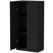 Homcom 120cm black storage cabinet with doors open showing three shelves