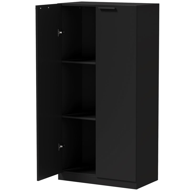 Homcom 120cm black storage cabinet with doors open showing three shelves