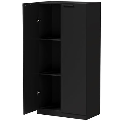 Homcom 120cm black storage cabinet with doors open showing three shelves