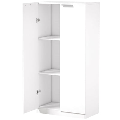 HOMCOM white storage cabinet with doors open showing three tiered shelves