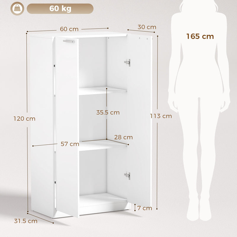 Dimension diagram showing 60W x 31.5D x 120H cm overall and 35.5cm per-tier interior height