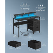 Vasagle 120cm Desk with Drawers and LED Lights For Home Office