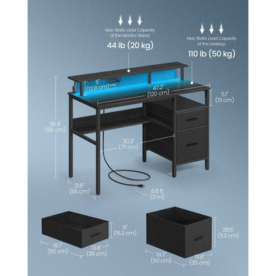 Vasagle 120cm Desk with Drawers and LED Lights For Home Office