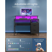 Vasagle 120cm Desk with Drawers and LED Lights For Home Office