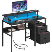 Vasagle 120cm Desk with Drawers and LED Lights For Home Office
