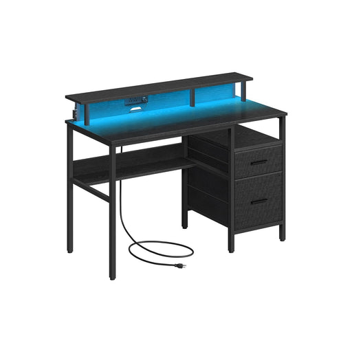 Image of a black Vasagle 120cm gaming desk with drawers and LED lights