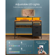 Vasagle 120cm Desk with Drawers and LED Lights For Home Office