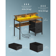 Vasagle 120cm Desk with Drawers and LED Lights For Home Office