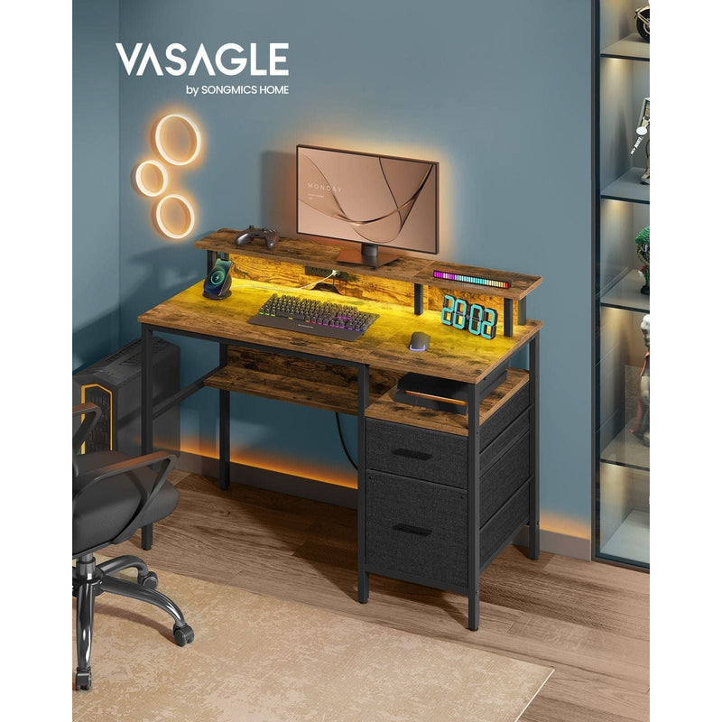 Vasagle 120cm Desk with Drawers and LED Lights For Home Office