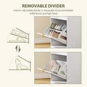 White Shoe Storage Bench For Entryway - Flip Drawer With Chevron Detail - Grey Cushioned Seat Homcom