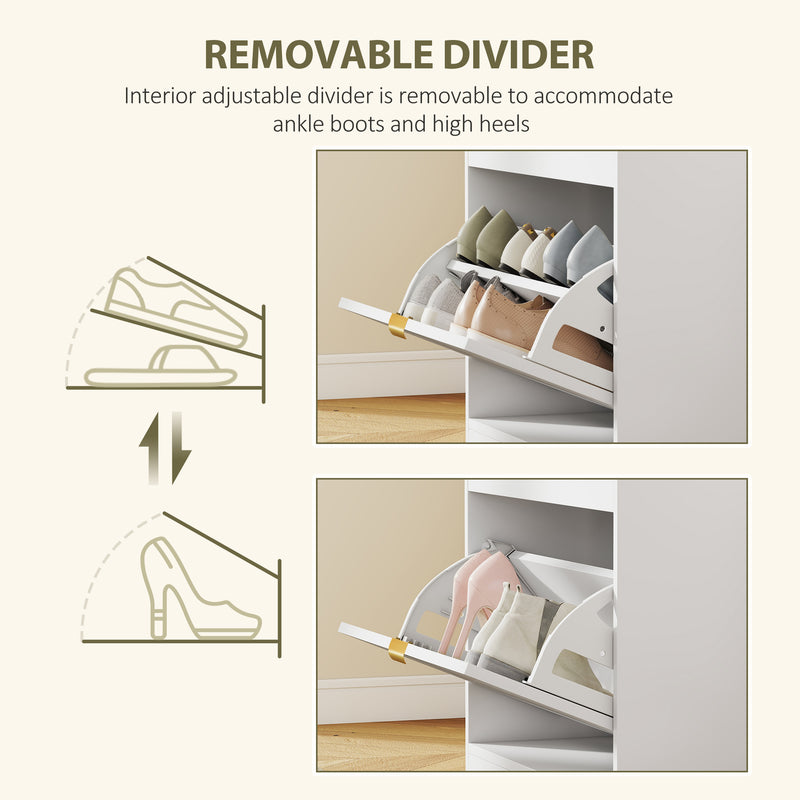 White Shoe Storage Bench For Entryway - Flip Drawer With Chevron Detail - Grey Cushioned Seat Homcom