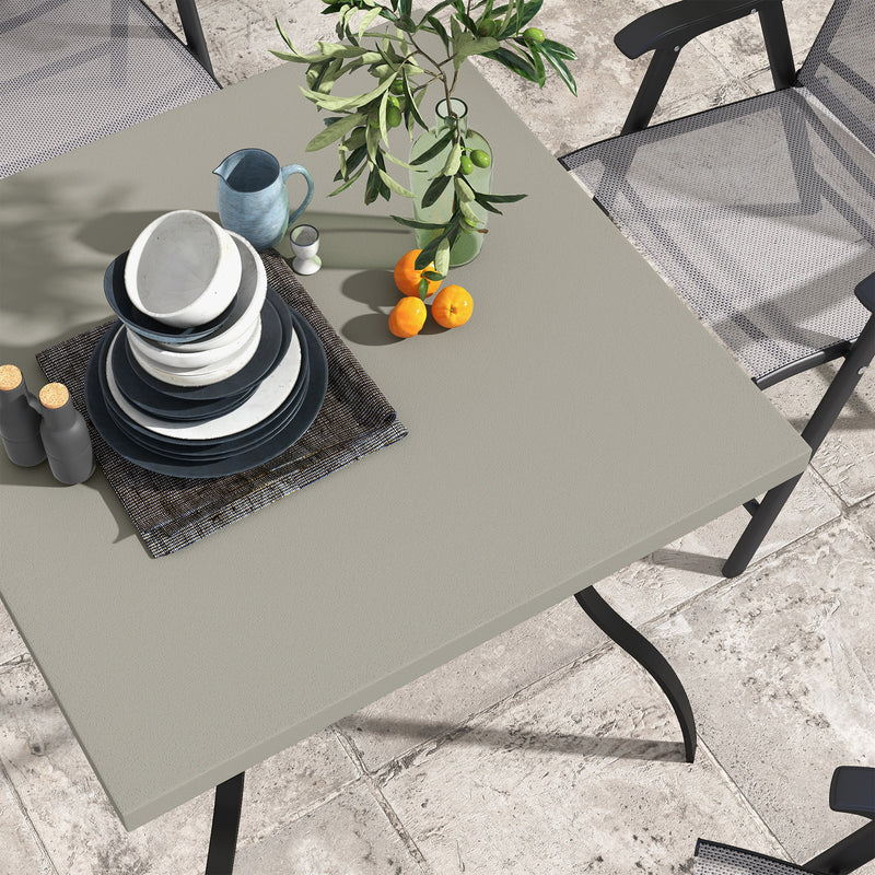 Grey Steel 4 Seater Square Garden Table With Parasol Hole Ideal For Outdoor Dining
