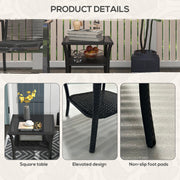 Black Rattan Two Tier Square Coffee Table for Garden or Patio by Outsunny