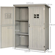 Diagram of the grey shed with doors open, showing a 57 x 42cm shelf and 51cm clearance