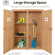Storage panel showing shelves on one side and a full-height bay for long tools