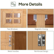 Details panel showing the two windows, magnetic catches, metal handles and hinges