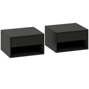 Floating Bedside Tables Set of 2 with Drawer and Shelf Space Saving Storage Black AOSOM