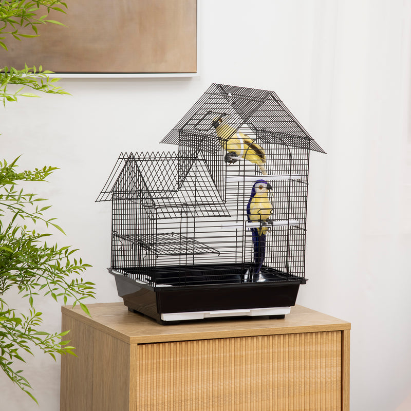 Metal Bird Cage for Finches and Canaries with Tray Swing Ring and Feeders, Grey