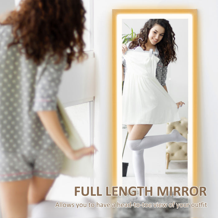 Full Length Mirror with Adjustable LED Light Oak Frame by HOMCOM