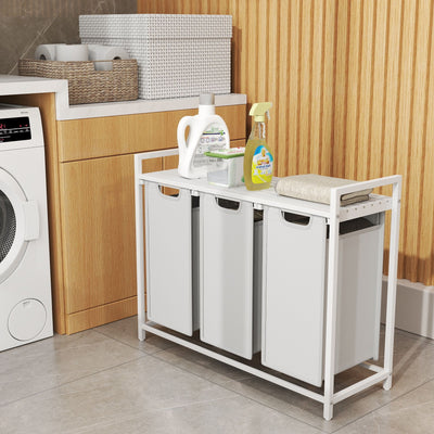 3 Compartment Laundry Hamper with Pull Out Removable Bags for Sorting Clothes by Vasagle