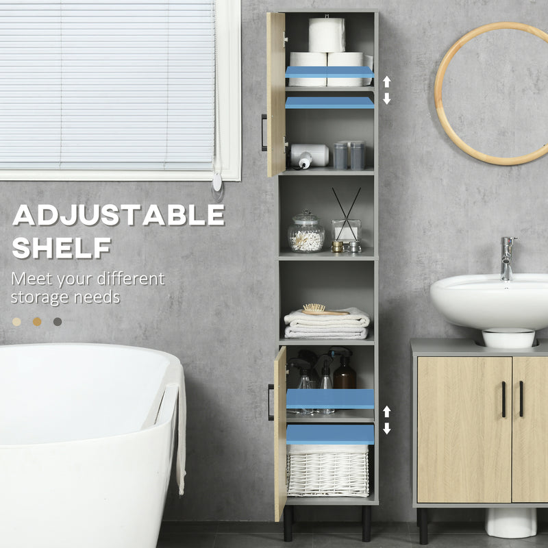 Bathroom Cabinet Furniture Set with Tall Storage and Adjustable Shelves Under Sink Grey AOSOM